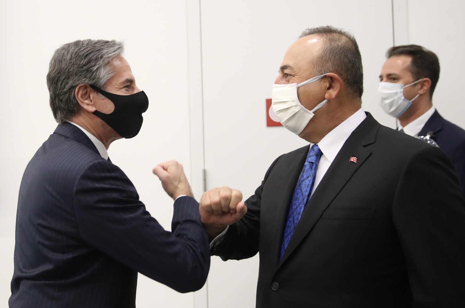 Foreign Minister Mevlüt Çavuşoğlu (R) meets U.S. Secretary of State Antony Blinken in Brussels on the sidelines of the NATO meeting, March 24, 2021. (AA Photo)