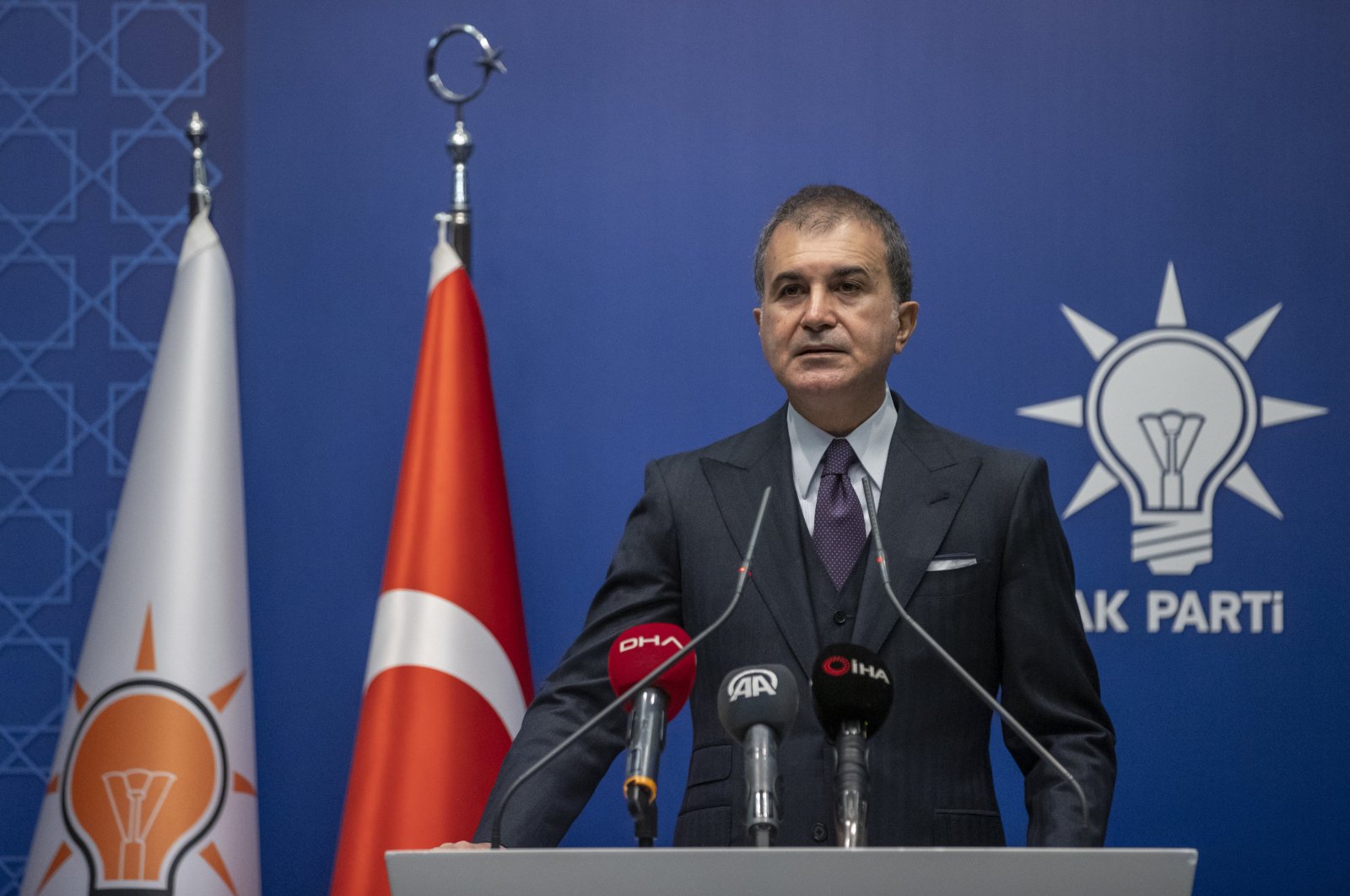 Turkey's ruling Justice and Development Party (AK Party) Spokesperson Ömer Çelik speaks to reporters in a news conference, Dec. 14, 2020 (AA File Photo)
