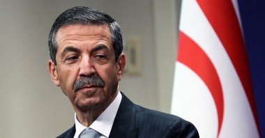 Minister of Foreign Affairs of the Turkish Republic of Northern Cyprus (TRNC) Tahsin Ertuğruloğlu speaks during a press conference in Ankara, Turkey, Jan. 11, 2021. (AFP)