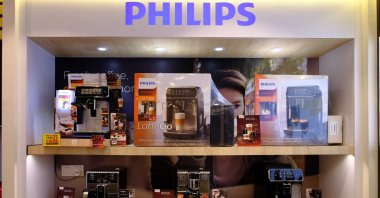 Philips' coffee machines kept at a window display at a shopping mall in Malaysia, Feb. 10, 2021. (Shutterstock Photo)