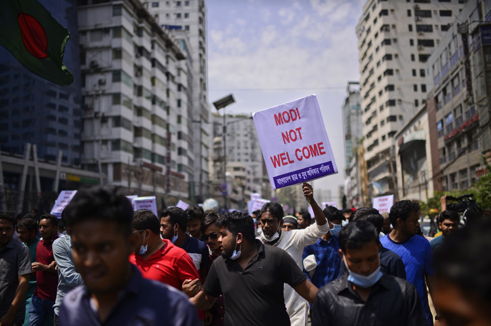 Bangladeshis shout slogans against the visit of Indian Prime Minister Narendra Modi in Dhaka, Bangladesh, March 25, 2021. (AP Photo)