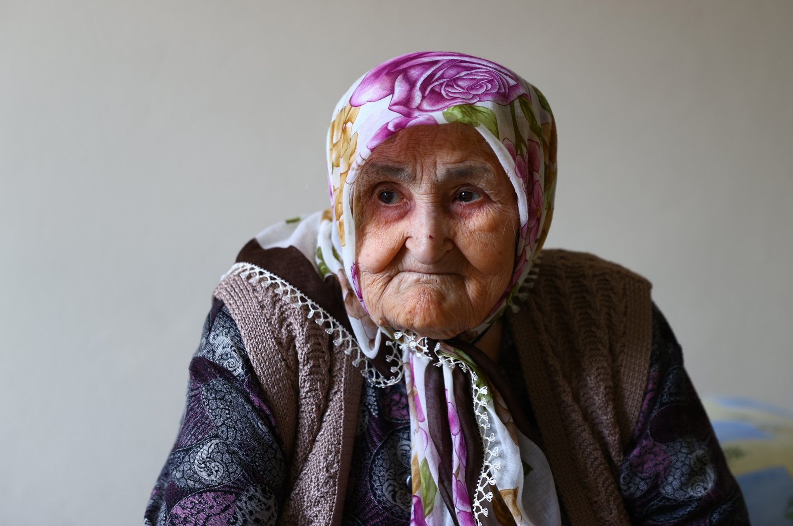 106-year-old Safiye Pehlivan listens during an interview at her home in Edirne, Turkey, March 23, 2021. (AA Photo)
