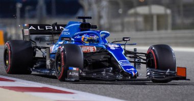Alpine driver Fernando Alonso in action during the third day of the Formula One pre-season testing at the Bahrain International Circuit, in Sakhir, Bahrain, March 14, 2021. (AFP Photo)