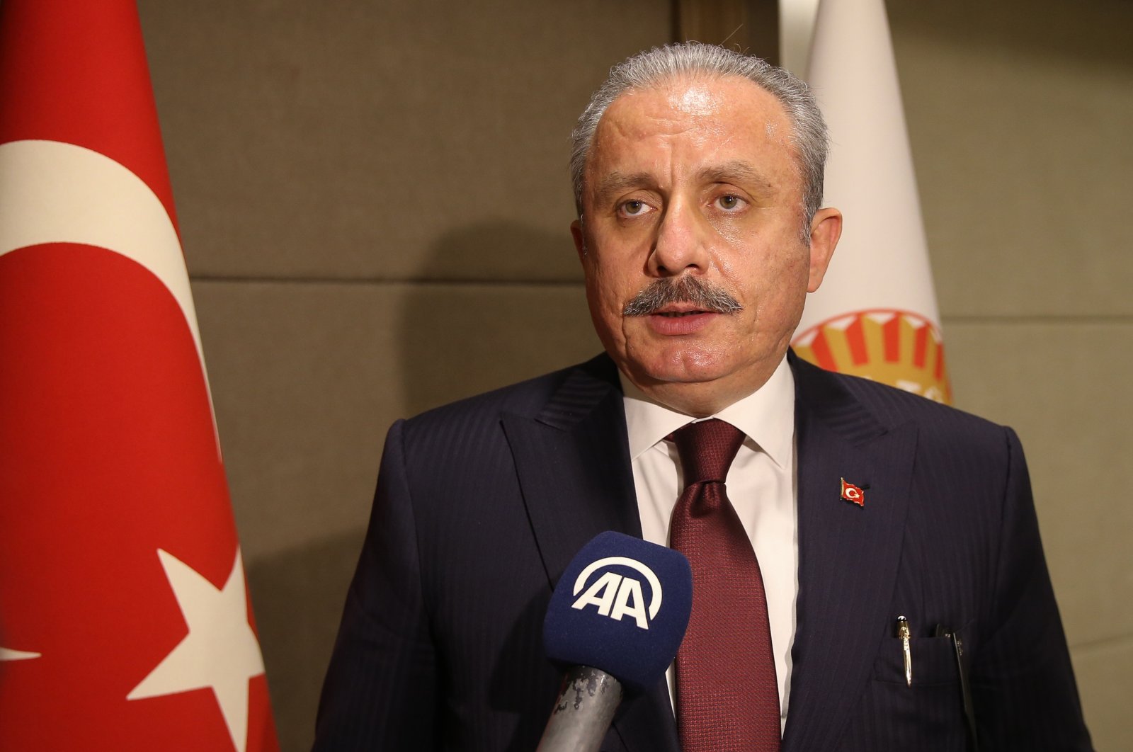 Turkish Parliament Speaker Mustafa Şentop speaks following a conference in Turkey's southern province of Antalya, Turkey, March 25, 2021. (AA Photo)