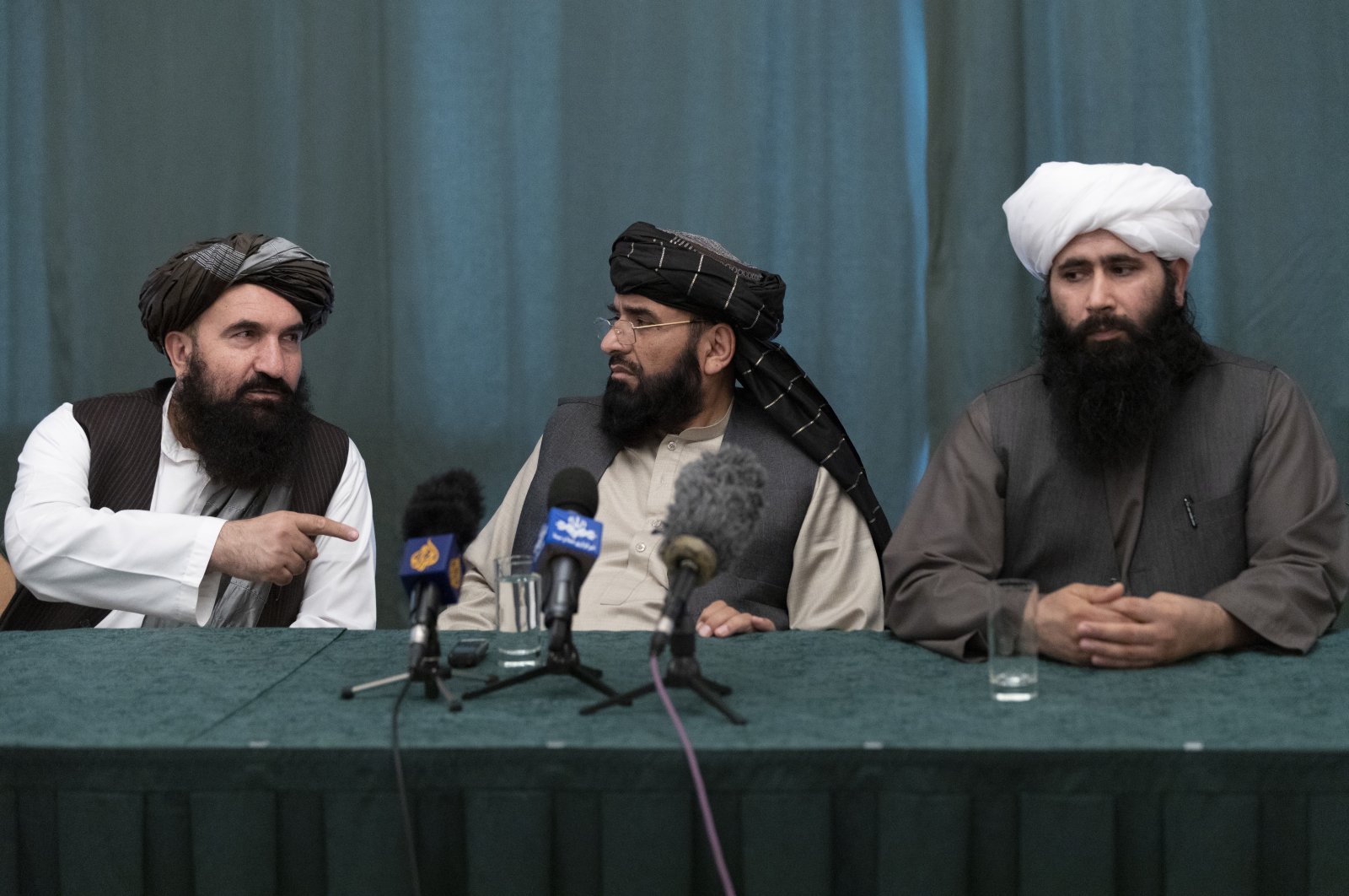 Members of the Taliban delegation warned Washington against defying the May 1 deadline for the withdrawal of American and NATO troops from Afghanistan promising a "reaction," which presumably meant stepped up fighting, in a news conference in Moscow, Russia, March 19, 2021. (EPA)
