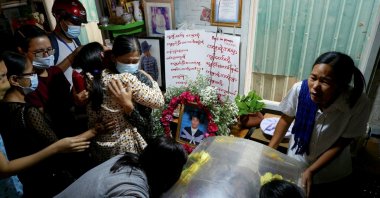 People mourn as they attend the funeral of Kyaw Win Maung, who was shot and killed during a protest against the military coup, in Mandalay, Myanmar, March 28, 2021. (Reuters Photo)