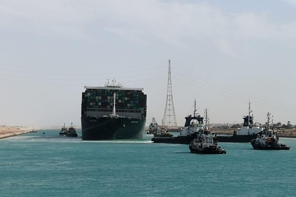 The Ever Given, a Panama-flagged cargo ship, is seen after it was fully floated in Suez Canal, Egypt, March 29, 2021. (Suez Canal Authority via Reuters)