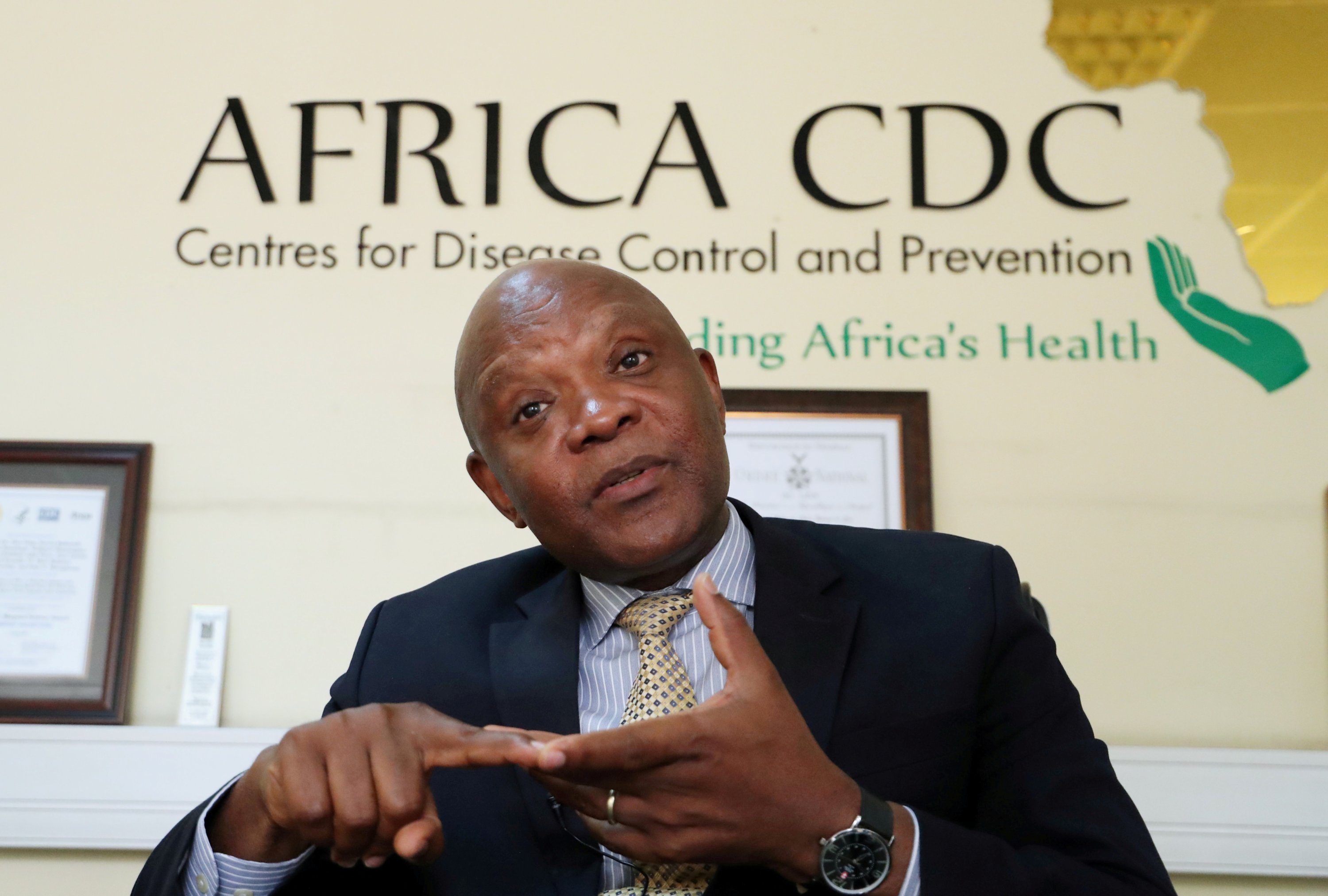 John Nkengasong, Africa's Director of the Centers for Disease Control (CDC), speaks during an interview with Reuters at the African Union (AU) Headquarters in Addis Ababa, Ethiopia, March 11, 2020. (Reuters Photo)