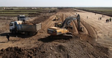 The construction site of a runway at Fuzuli International Airport, Fuzuli district, Nagorno-Karabakh, Azerbaijan, Feb. 27, 2021. (Photo by Getty Images)