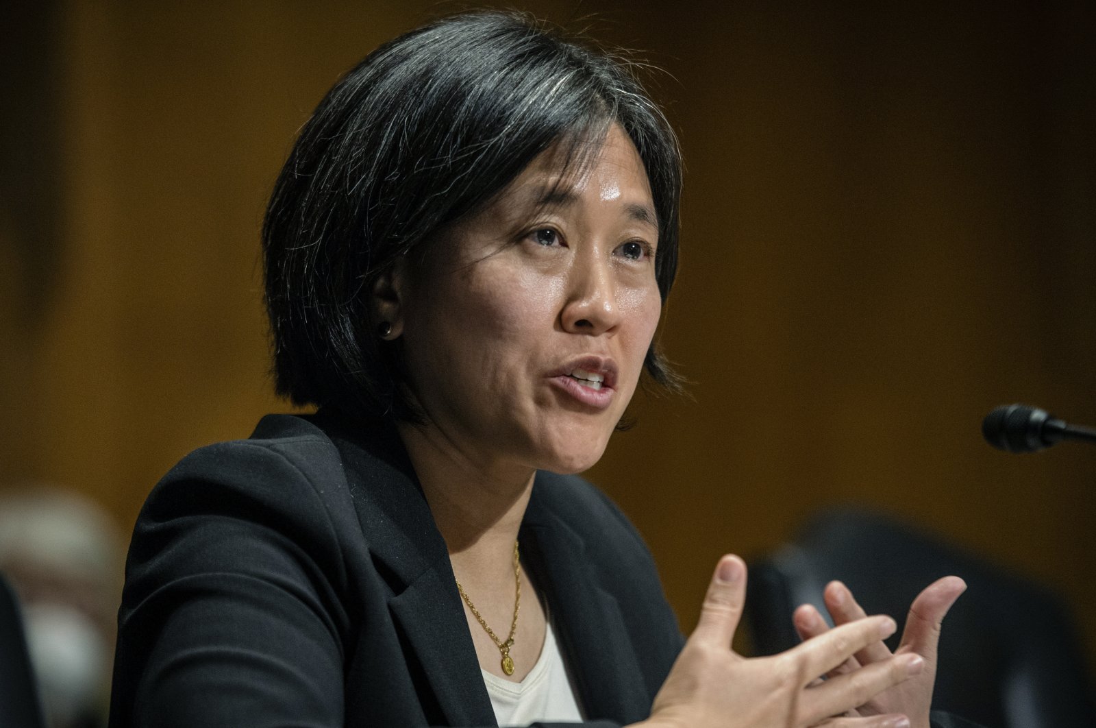 Katherine Tai, then the nominee for U.S. trade representative, speaks during a Senate Finance Committee hearing on Capitol Hill, the U.S., Feb. 25, 2021. (AP Photo)