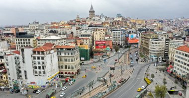 A view of Karaköy quarter where old buildings face growing risk from pollution, Istanbul, Turkey, Apr. 1, 2020. (AA PHOTO)