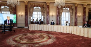 United Nations Secretary-General Antonio Guterres (L) speaks with U.S. Secretary of State Antony Blinken (R) during a virtual meeting via videoconference from the State Department in Washington, D.C., U.S., March 29, 2021. (Photo by LEAH MILLIS / POOL / AFP)