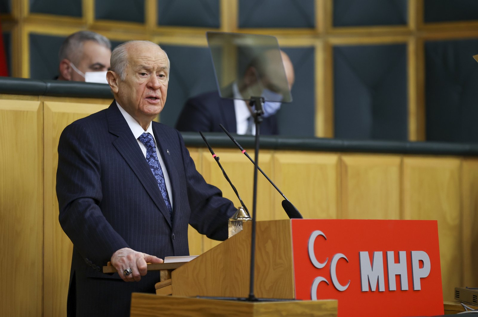 MHP Chairperson Devlet Bahçeli speaks at his party's parliamentary group meeting in Ankara, Feb. 26, 2021 (AA File Photo)