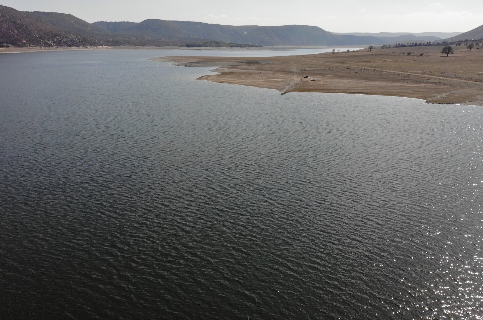 A view of Porsuk Dam where water levels rose after a long dry spell, in Kütahya, western Turkey, March 30, 2021. (IHA Photo)