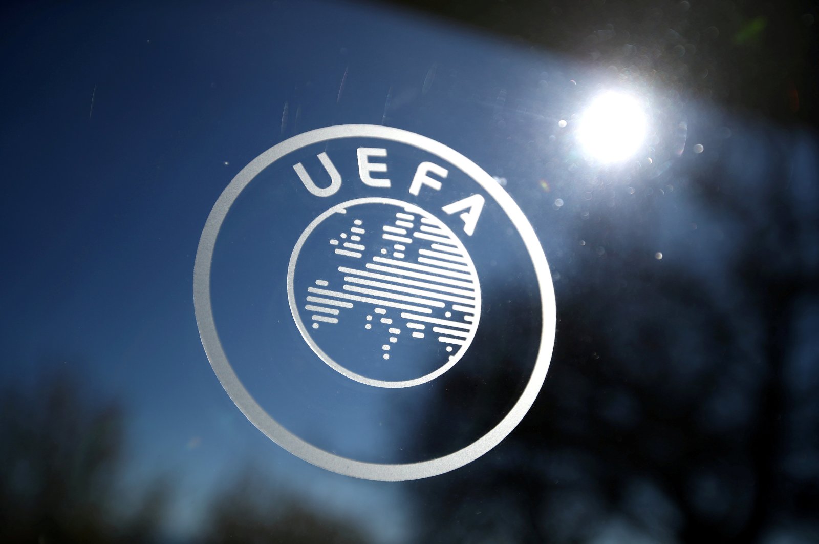 The UEFA logo at UEFA Headquarters in Nyon, Switzerland, Feb. 28, 2020. (Reuters Photo)