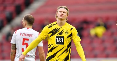 Borussia Dortmund's Erling Braut Haaland during a match against FC Cologne, in Cologne, Germany, March 20, 2021. (Reuters Photo)