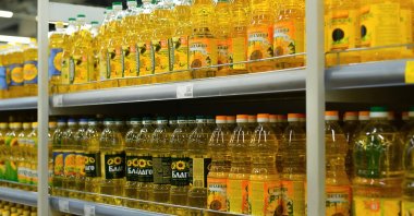 Bottles of sunflower oil seen in a supermarket in Smolensk, Russia, March 24, 2021. (Shutterstock Photo)

