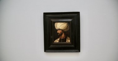 The portrait of Ottoman Sultan Suleiman I on display at Sotheby's, London, U.K., March 31, 2021. (AA Photo)