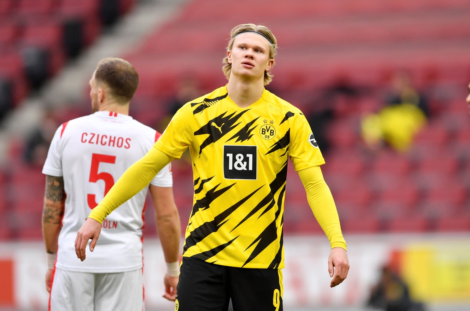 Borussia Dortmund's Erling Braut Haaland during a match against FC Cologne, in Cologne, Germany, March 20, 2021. (Reuters Photo)