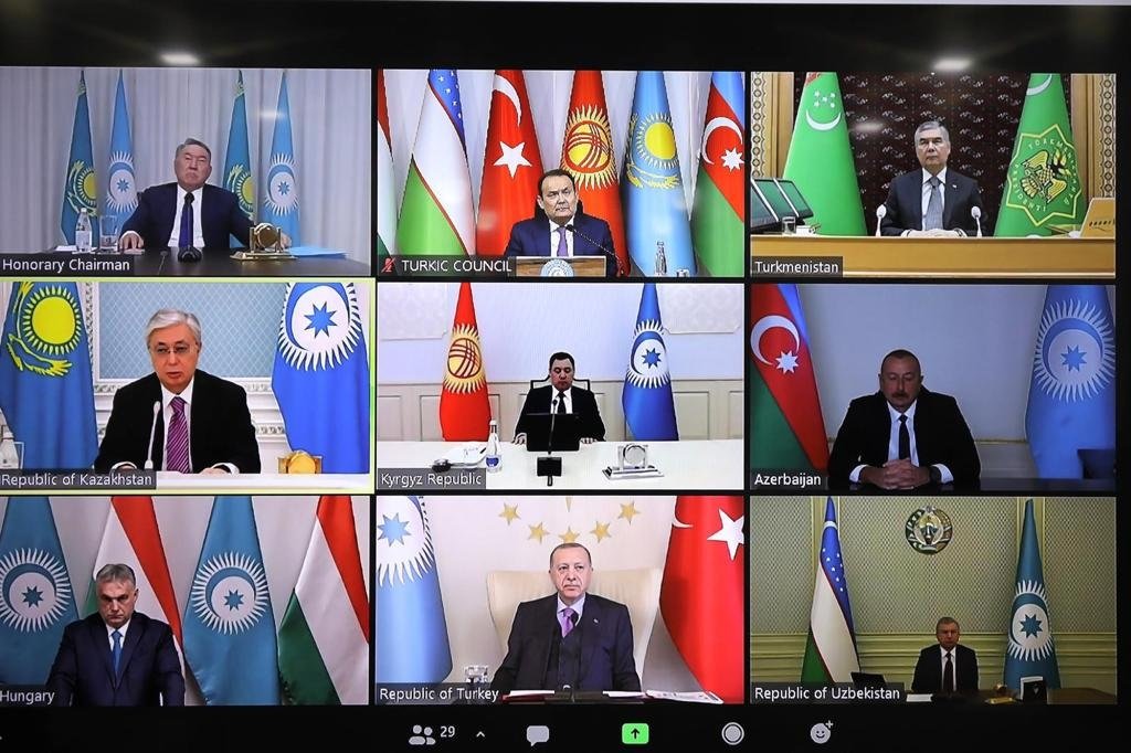 Heads of the Turkic Council states attend a Turkic Council meeting via videoconference, March 31, 2021. (IHA)