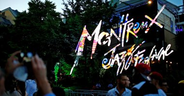 The logo of Montreux Jazz Festival is seen outside the Auditorium Stravinski during the 51st Montreux Jazz Festival in Montreux, Switzerland, July 5, 2017. (REUTERS Photo)