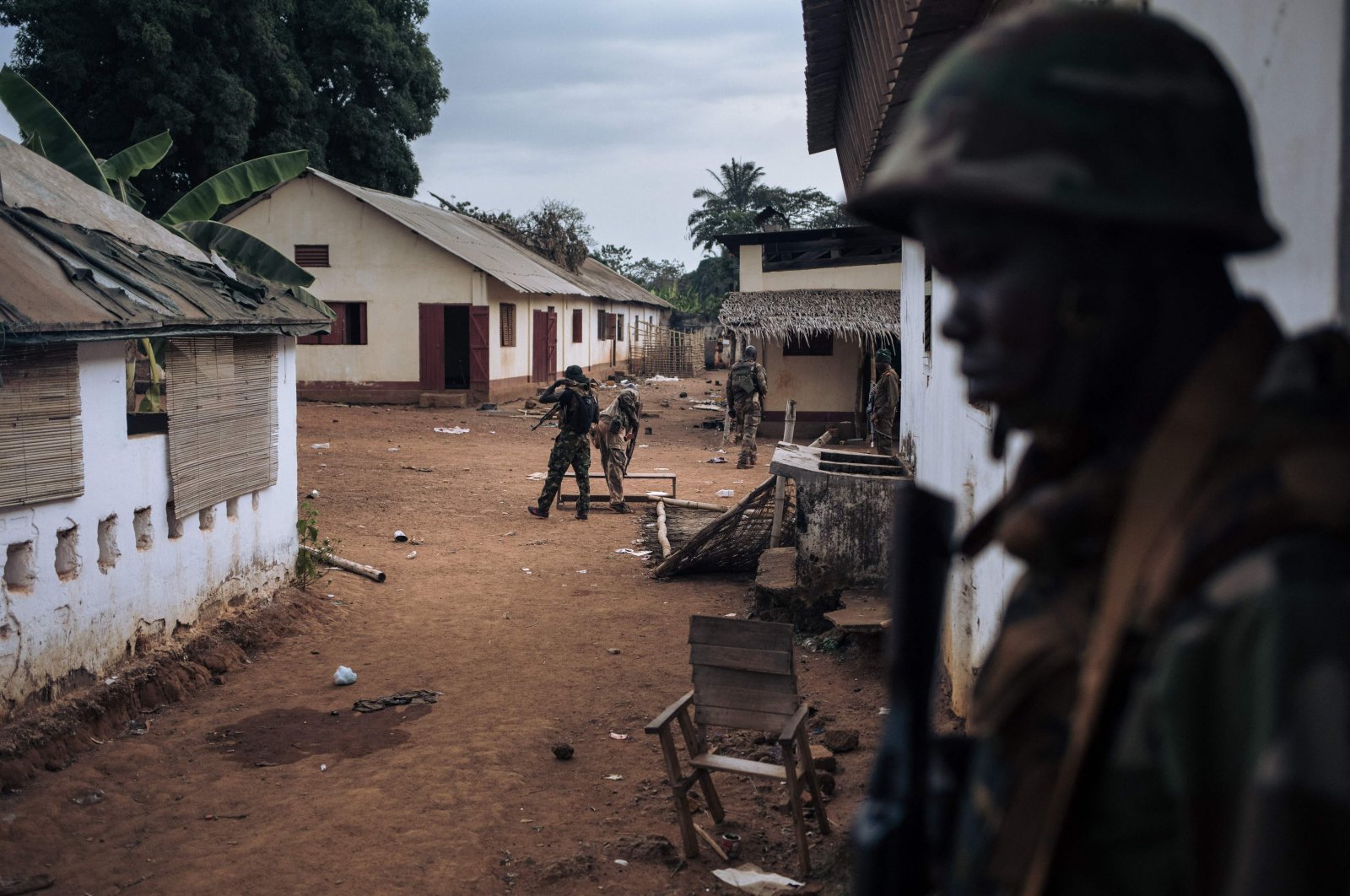 In this file photo taken on Feb. 3, 2021, Central African Armed Forces (FACA) soldiers inspect their looted military base that was occupied by rebel militiamen in Bangassou, for the first time since the Jan. 3, 2021, attack. Bangassou, the Central African Republic. (AFP Photo)
