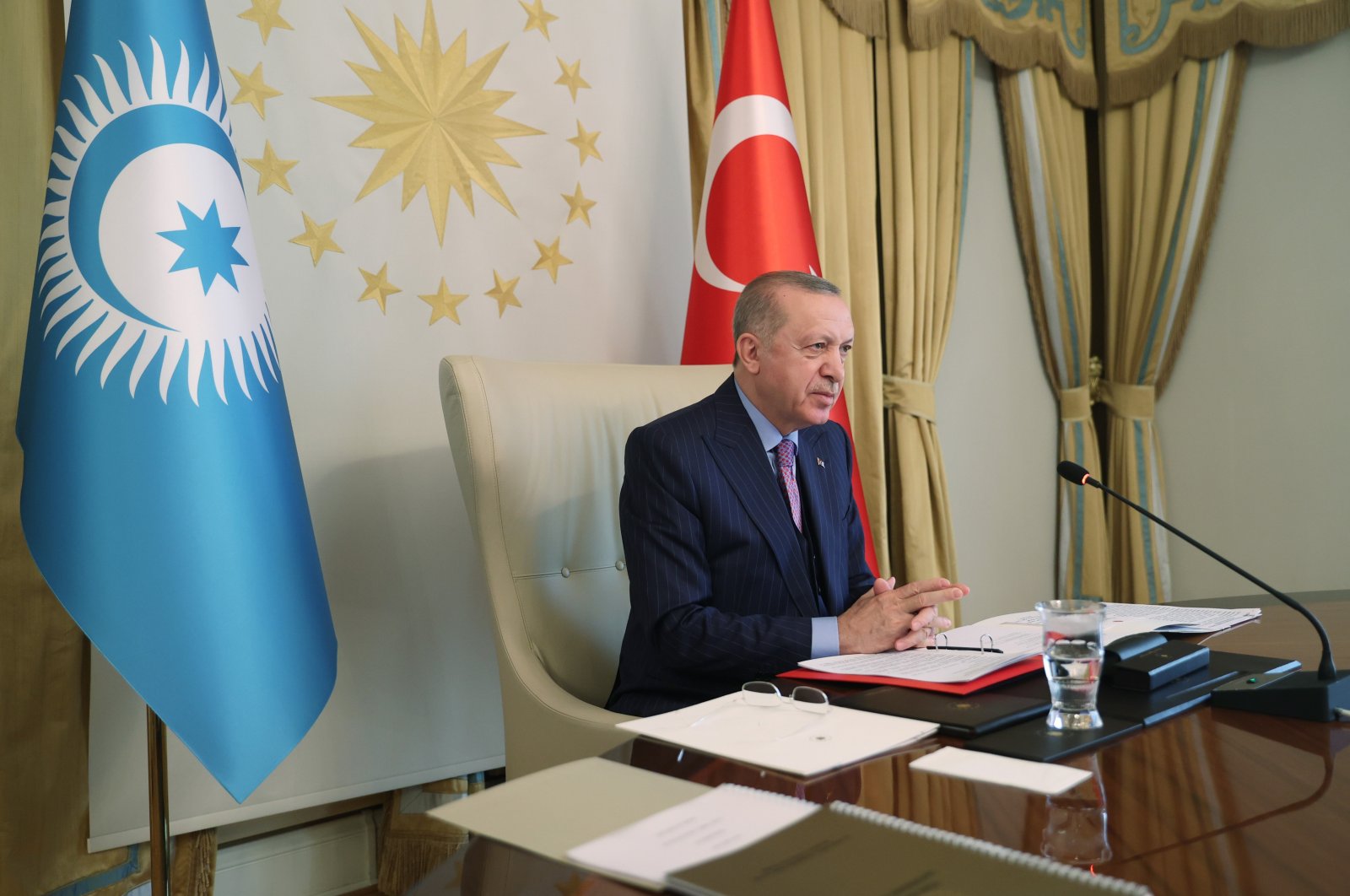 President Recep Tayyip Erdoğan attends Turkic Council meeting in Istanbul, Turkey, March 31, 2021. (IHA)