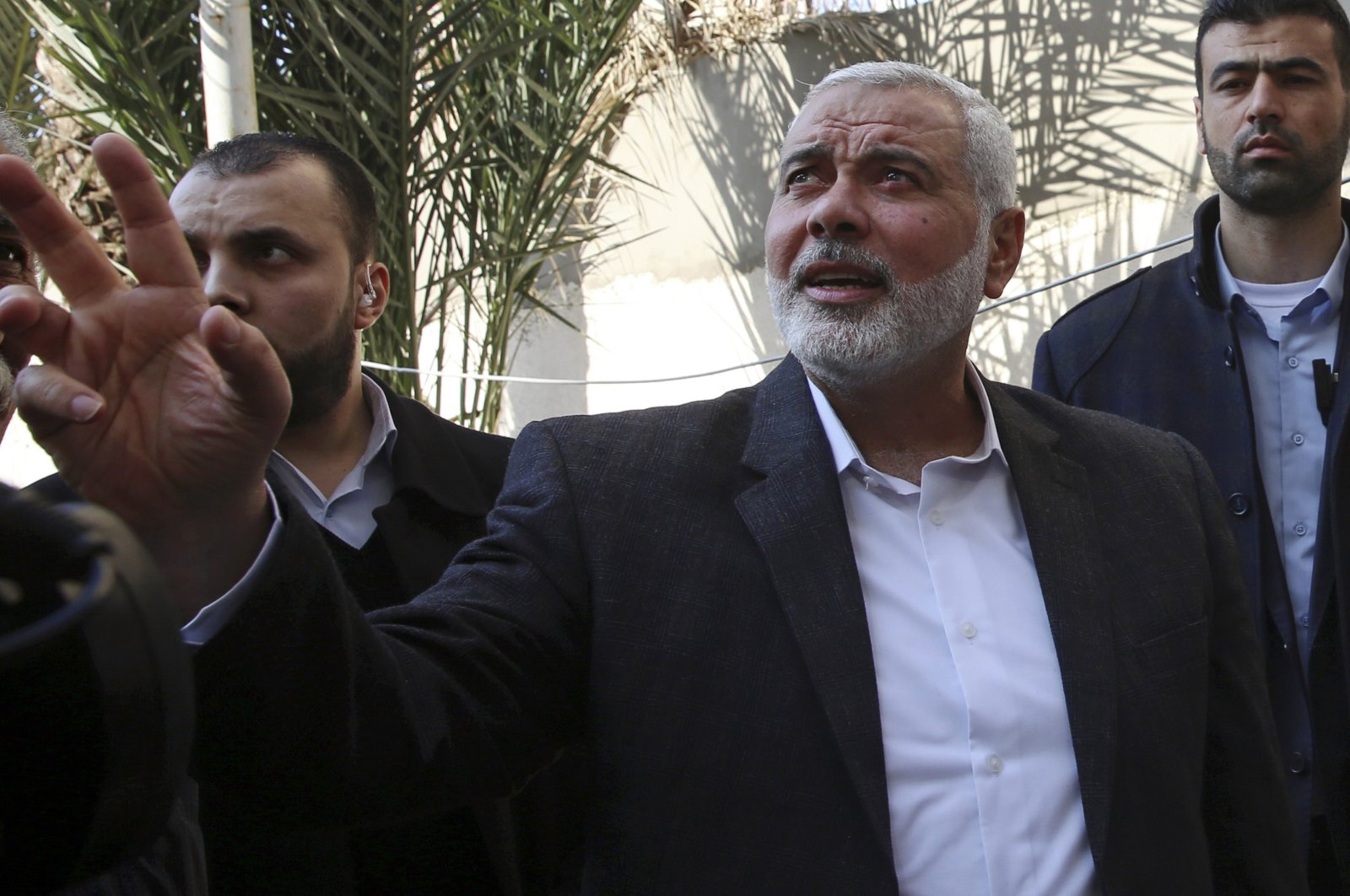 Hamas leader Ismail Haniyeh tours the site of a destroyed building, in Gaza City, Palestine, March 27, 2019. (AP File Photo)