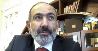 Armenian Prime Minister Nikol Pashinian addressing the nation in a frame grab taken from a video published on Pashinian's official Facebook account @nikol.pashinyan, from an unknown location in Armenia, Nov. 11, 2020. (@nikol.pashinyan, Armenian Prime Minister official Facebook account via AP)