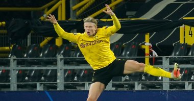 Borussia Dortmund's Erling Braut Haaland celebrates scoring against Sevilla at Signal Iduna Park, Dortmund, Germany, March 9, 2021. (Reuters Photo)