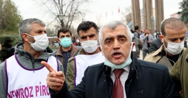 Former lawmaker Ömer Faruk Gergerlioğlu speaks after being denied entry by security forces to an event organized by HDP in Turkey's capital Ankara, Mar. 21, 2021 (AA Photo)