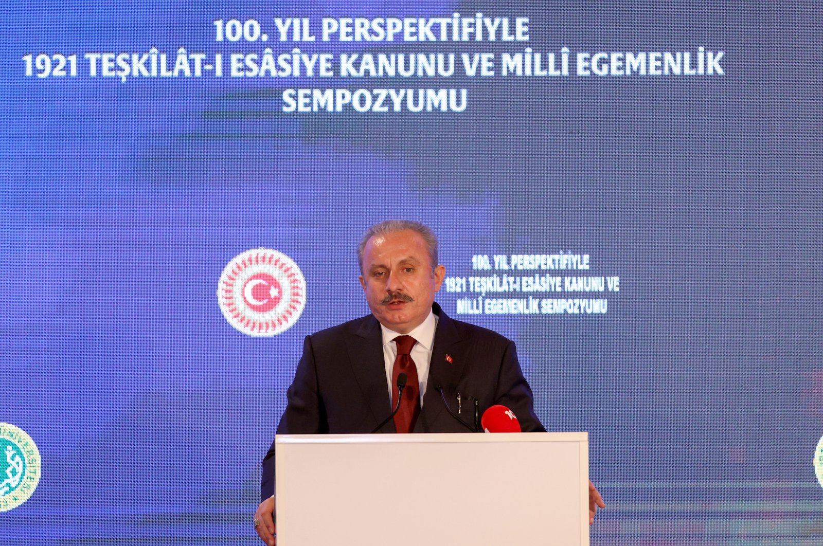 Parliament Speaker Mustafa Şentop speaks at an event in Istanbul, Turkey, April 2, 2021. (AA Photo)