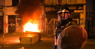 Loyalists engage in violent unrest in Belfast, Northern Ireland, April 2, 2021. (Getty Images)