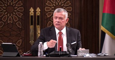 Jordanian King Abdullah II speaks during a meeting in the capital Amman, Jordan, March 23, 2021. (Jordanian Royal Palace / AFP)