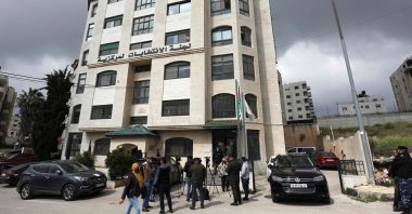 A pictures shows the headquarters of the Palestinian Election Commission, in the city of Ramallah in the West Bank, on March 30, 2021. (AFP Photo)