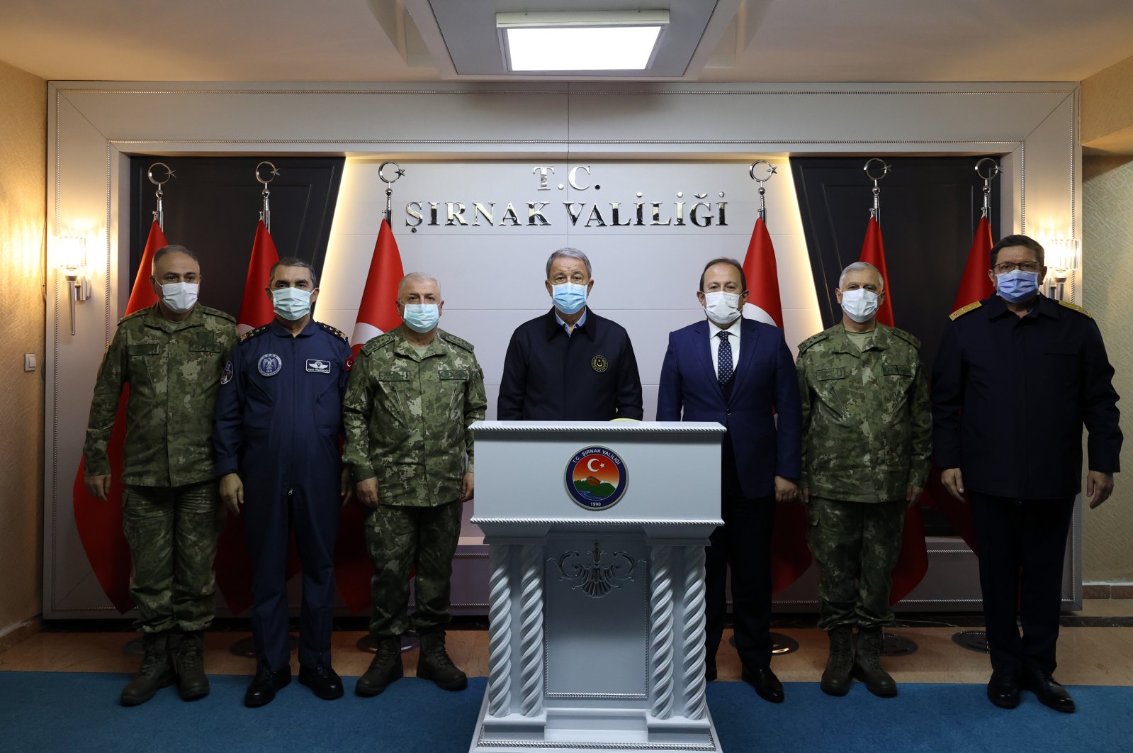 Defense Minister Hulusi Akar (C) during a visit to the southeastern border province Şırnak, Turkey, April 3, 2021. (AA Photo)