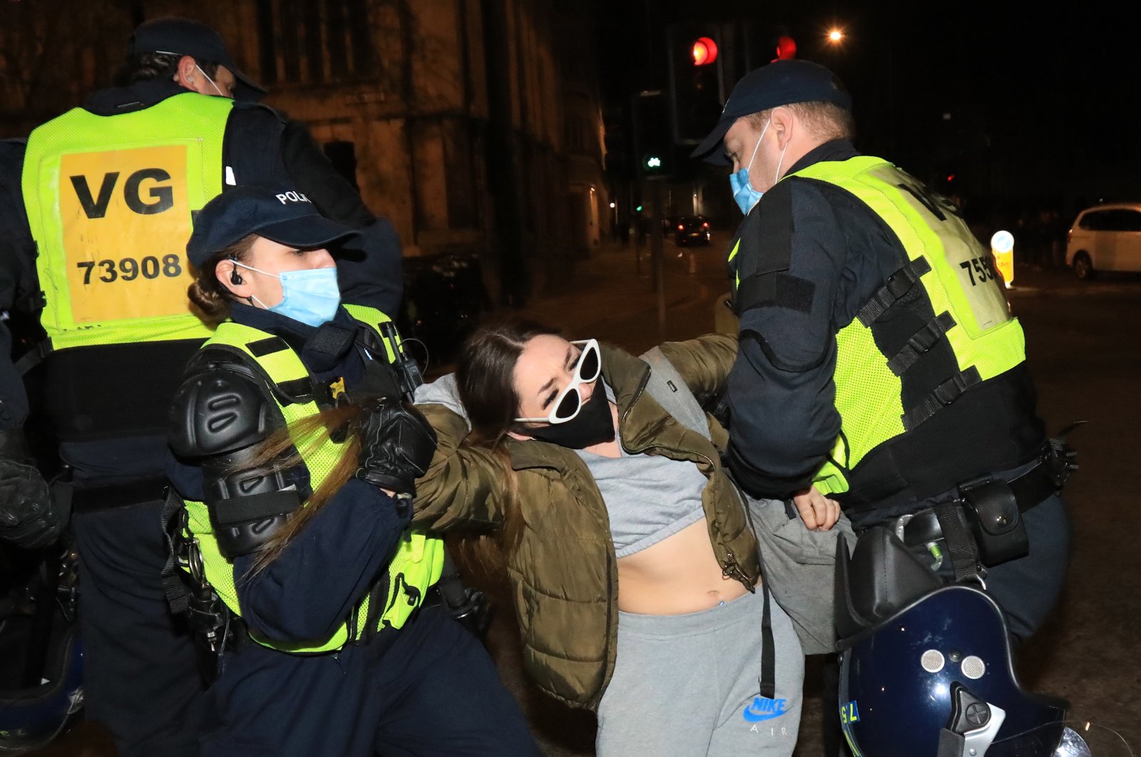 Police arrest protesters who refuse to disperse after at the latest "Kill The Bill" protest against the government's Police, Crime, Sentencing and Courts Bill, in Bristol, England, April 03, 2021. (EPA Photo)