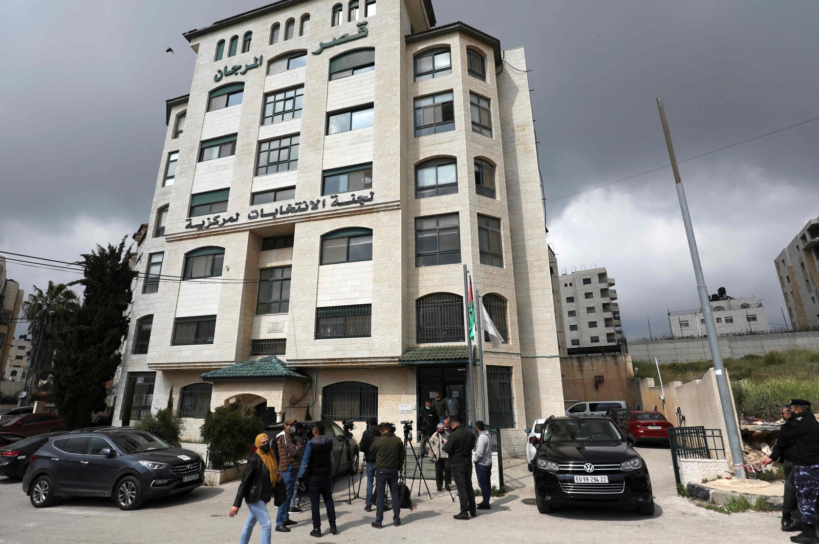 A pictures shows the headquarters of the Palestinian Election Commission, in the city of Ramallah in the West Bank, on March 30, 2021. (AFP Photo)