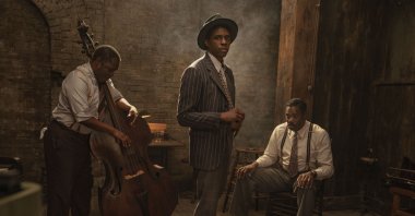 This image released by Netflix shows Michael Potts (L), Chadwick Boseman and Colman Domingo in "Ma Rainey's Black Bottom."  (AP Photo)