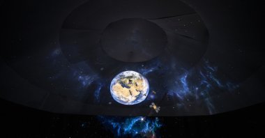 An illustration of space is seen during the inauguration ceremony of Turkey’s National Space Program in the capital Ankara, Turkey, Feb. 9, 2021. (AA Photo)