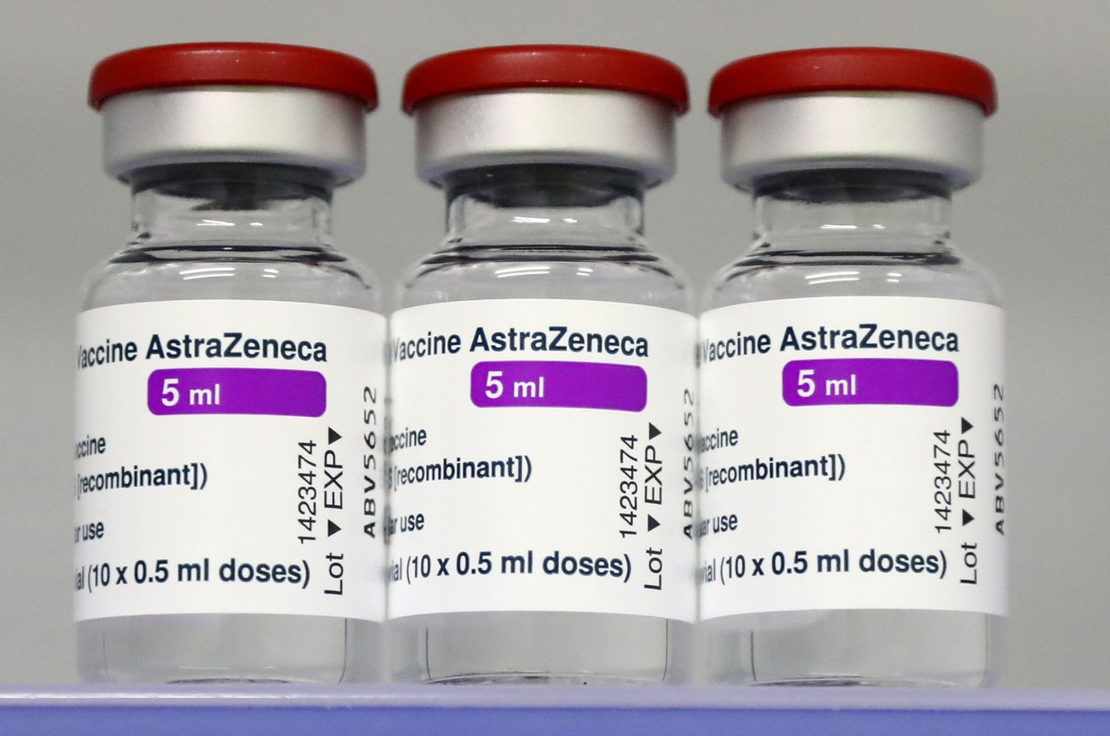 Vials of the AstraZeneca COVID-19 vaccine in a fridge at the local vaccine center in Ebersberg near Munich, Germany, March 22, 2021. (AP Photo)
