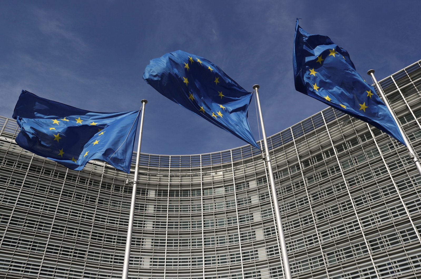 European Union flags flutter outside the European Commission headquarters in Brussels, Belgium, March 24, 2021. (Reuters File Photo)