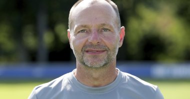 Hertha's Zsolt Petry poses for a photo during the 2020/21 team presentation of the German first division, Bundesliga, in Berlin, Germany, Aug. 17, 2020. (AP Photo)