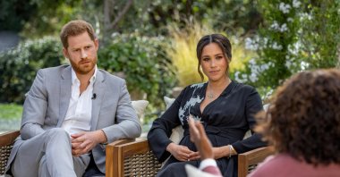 Britain's Prince Harry and Meghan, Duchess of Sussex, are interviewed by Oprah Winfrey in this undated handout photo. (Reuters Photo)