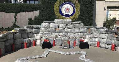 Illicit drugs seized in a police operation on display in Istanbul, Turkey, Oct. 2, 2019. (AA PHOTO)