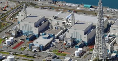 An aerial view shows the reactors of No. 6 (R) and No. 7 (L) at Kashiwazaki-Kariwa nuclear power plant, on the northern Japanese coast in Niigata prefecture, Japan, Sept. 30, 2017. (Kyodo News via AP)