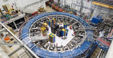 This August 2017 photo made available by Fermilab shows the Muon g-2 ring at the Fermi National Accelerator Laboratory outside of Chicago, U.S. (Reidar Hahn/Fermilab via AP)