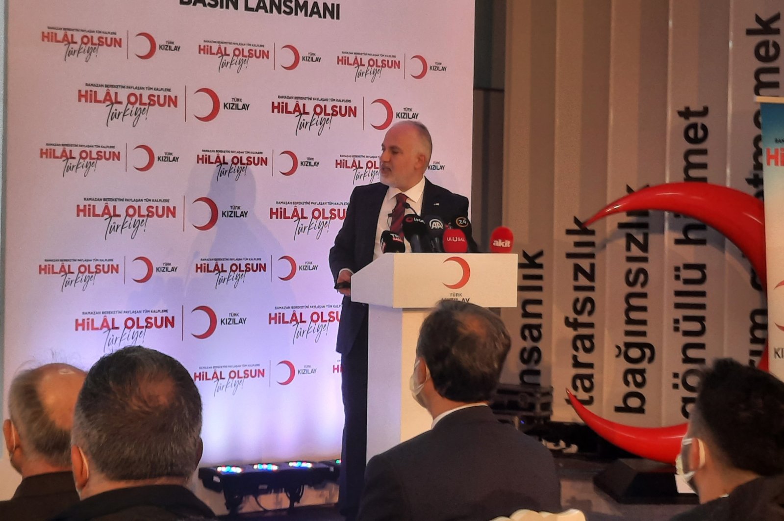 Turkish Red Crescent (Kızılay) Chair Kerem Kınık speaks at a press conference in Istanbul, Turkey, April 7, 2021. (IHA Photo)