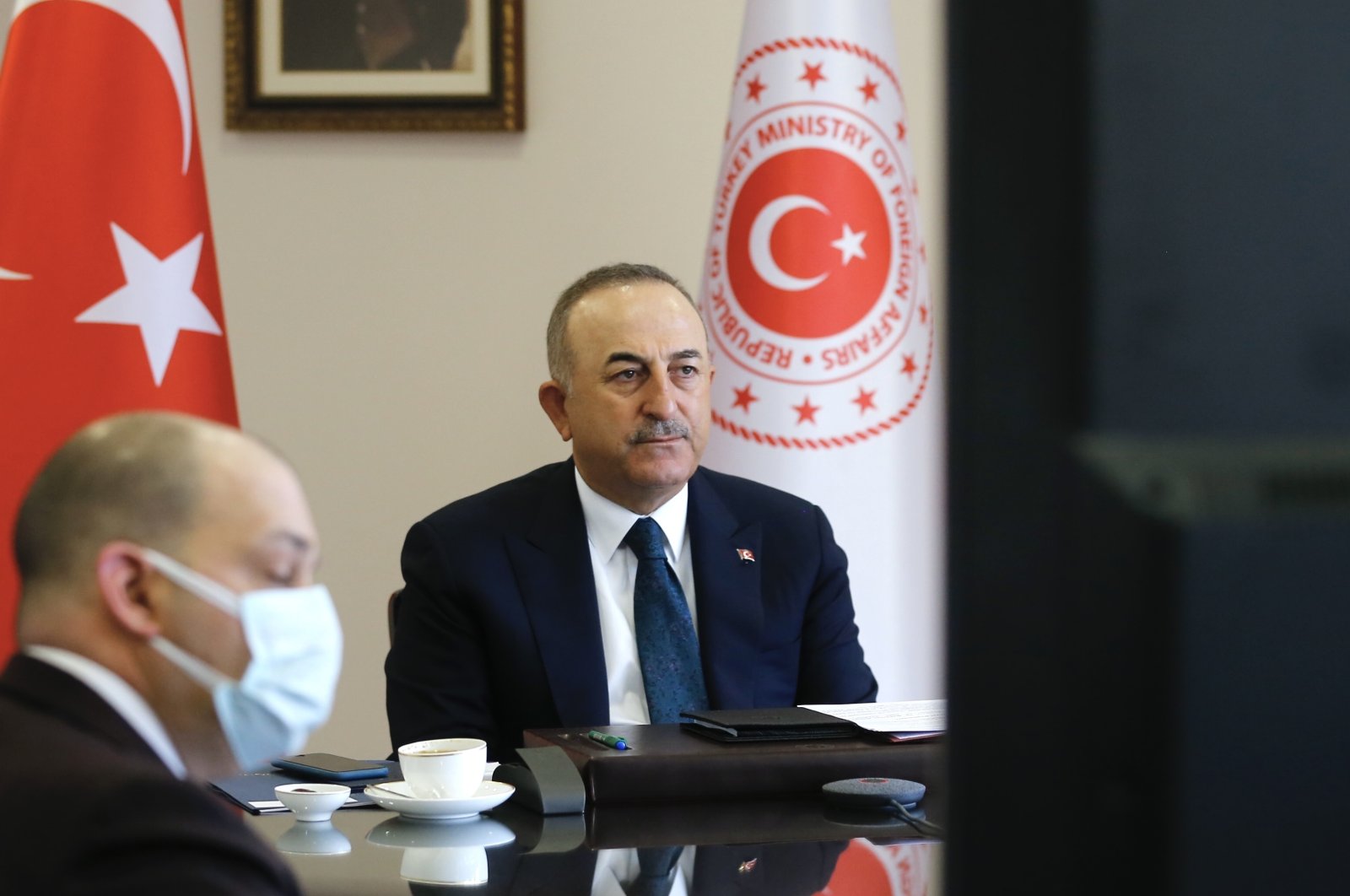 Foreign Minister Mevlüt Çavuşoğlu attends the D-8 meeting via videoconference in Ankara, Turkey, April 7, 2021 (AA Photo)