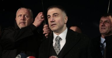 Sedat Peker talks to reporters as he leaves prison, in Istanbul, Turkey, March 10, 2014. (PHOTO BY METIN ARABACI)